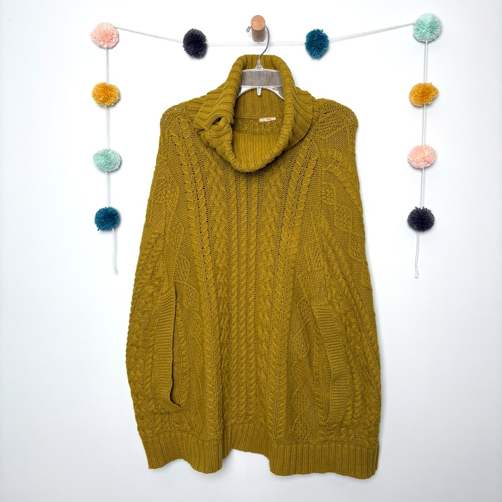 Anthropologie Cable Cocoon Turtleneck Wool Sweater Poncho